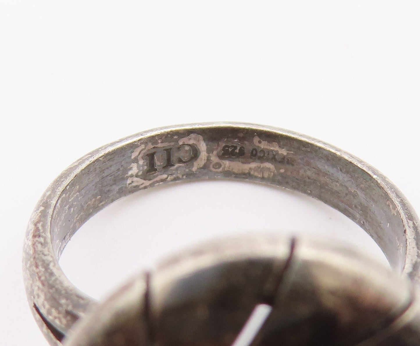 925 Sterling Silver Vintage Ring CII Mexico Cabochon Carnelian Band Sz 7 RG36511