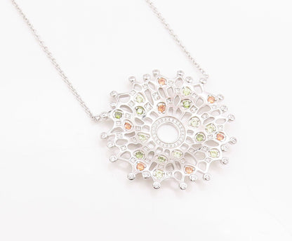 925 Sterling Silver Vintage Necklace Multi Gemstone Intricate Snowflake  NE4659