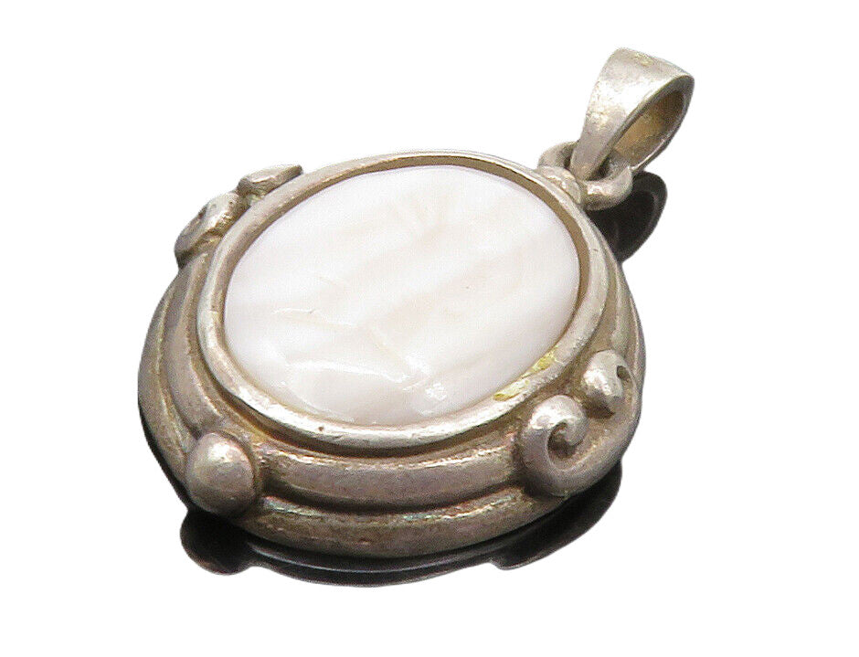 925 Sterling Silver  Vintage Agate Carved Gladiator Profile Pendant  PT11047