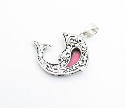 925 Sterling Silver & 18K GOLD Shiny Mother Of Pearl Dolphin Pendant PT5819