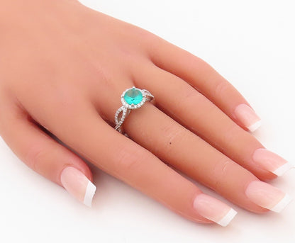 925 Sterling Silver Vintage Ring Designer Round Sea Green White CZ Sz 7 RG30368