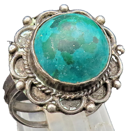 925 Sterling Silver Vintage Cabochon Cut Chrysocolla Flower Ring Sz 8 RG24730