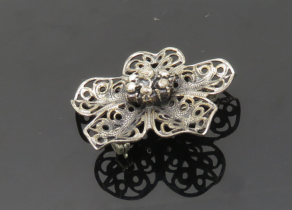 BEAU 925 Sterling Silver  Vintage Dark Tone Swirl Flower Brooch Pin  BP7979