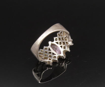 925 Silver  Vintage Purple & White Cubic Zirconia Open Shank Ring Sz 8 RG25905