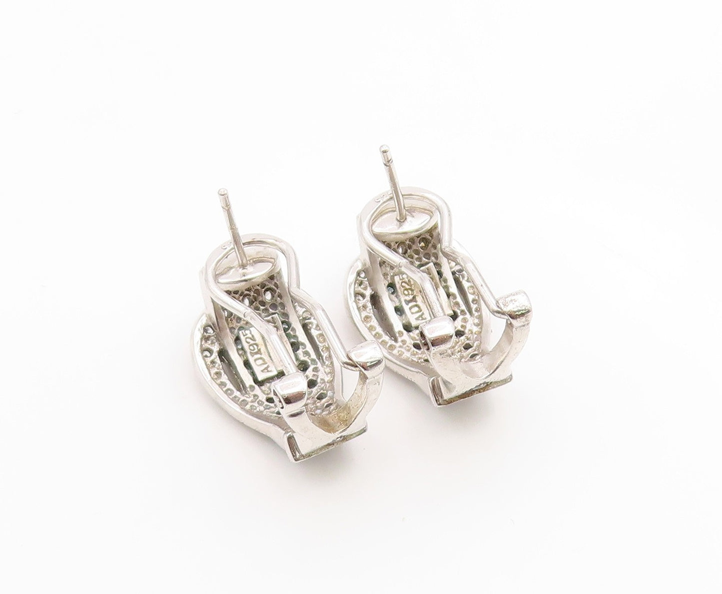 925 Sterling Silver Vintage Earrings Blue Topaz & CZ Belt Buckle Design  EG14345
