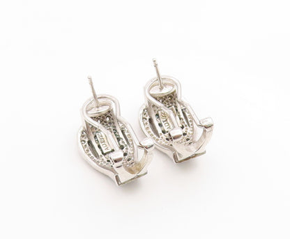 925 Sterling Silver Vintage Earrings Blue Topaz & CZ Belt Buckle Design  EG14345