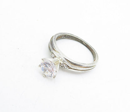 925 Sterling Silver  Vintage Cubic Zirconia Solitaire Ring Sz 6.5  RG4788