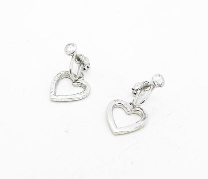 925 Sterling Silver  Vintage Topaz Open Love Heart Non Pierce Earrings  EG4299