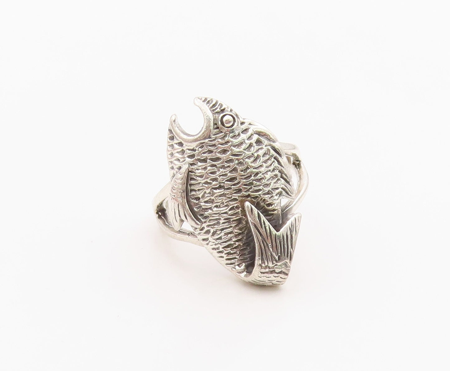 925 Sterling Silver Vintage Ring Chunky Pisces Zodiac Fish Band  Sz 4.5  RG36293