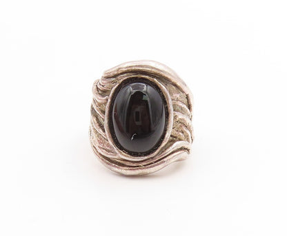 925 Sterling Silver Vintage Ring ISRAEL Oval Onyx Brutalist Band  Sz 10  RG34115