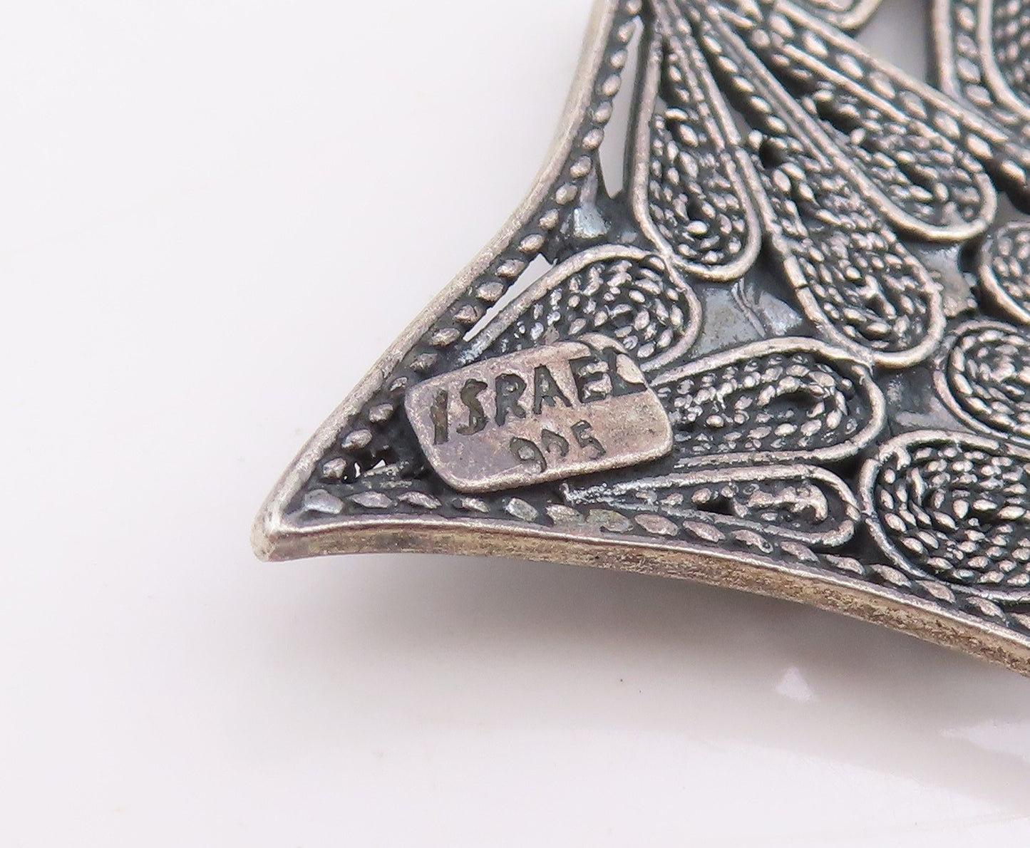 925 Sterling Silver Vintage Necklace ISRAEL Roman Glass Filigree Chain  NE4711