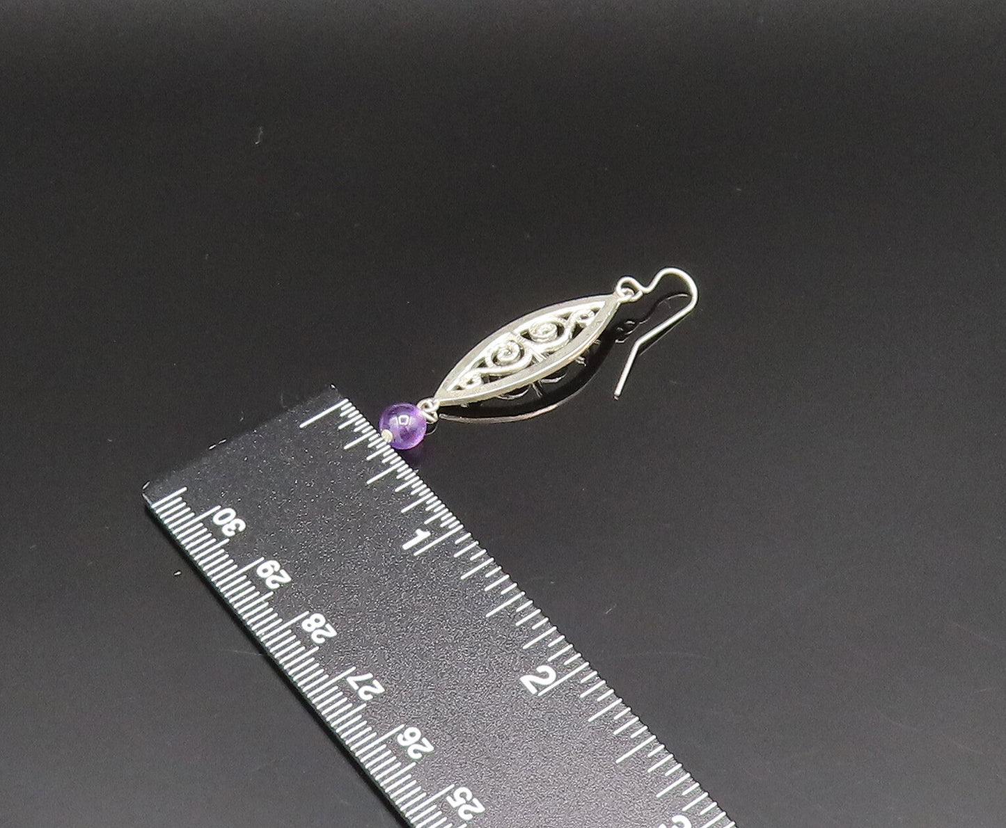 MULTILANA 925 Silver  Vintage Amethyst Bead Spiral Cutout Earrings  EG11824