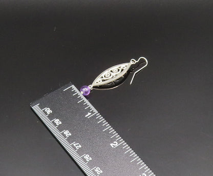 MULTILANA 925 Silver  Vintage Amethyst Bead Spiral Cutout Earrings  EG11824