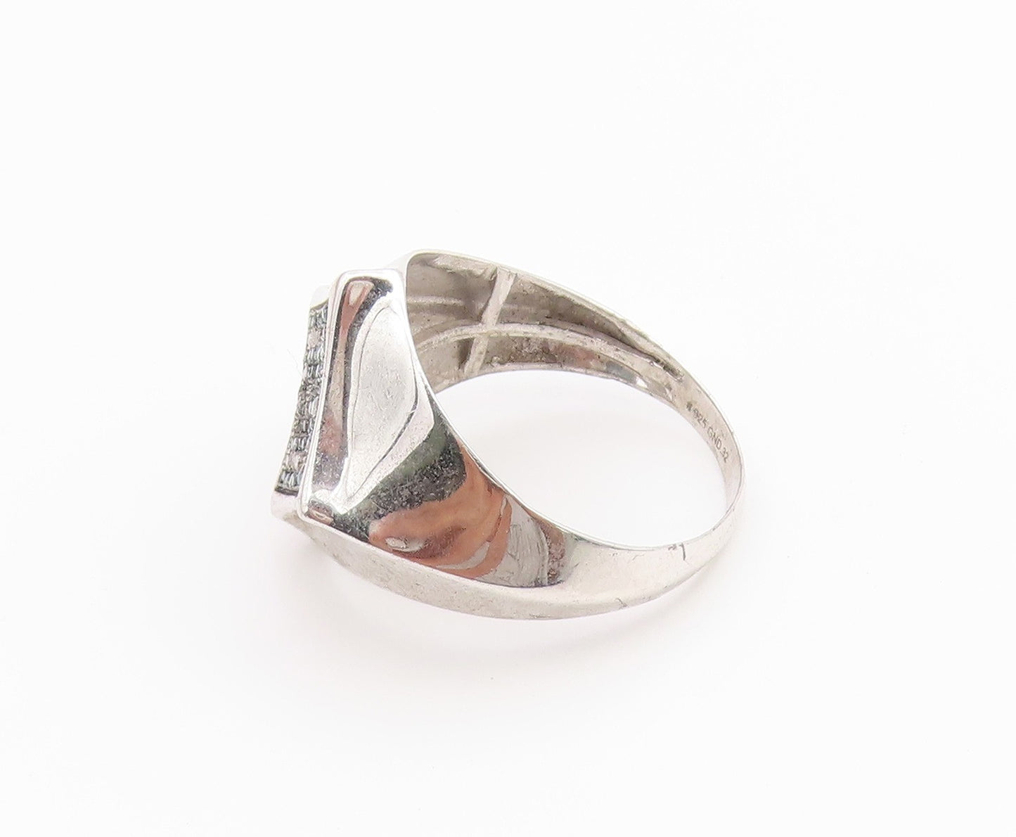 925 Sterling Silver Vintage Ring Real Diamonds Geometric Band  Sz 10.5  RG36679