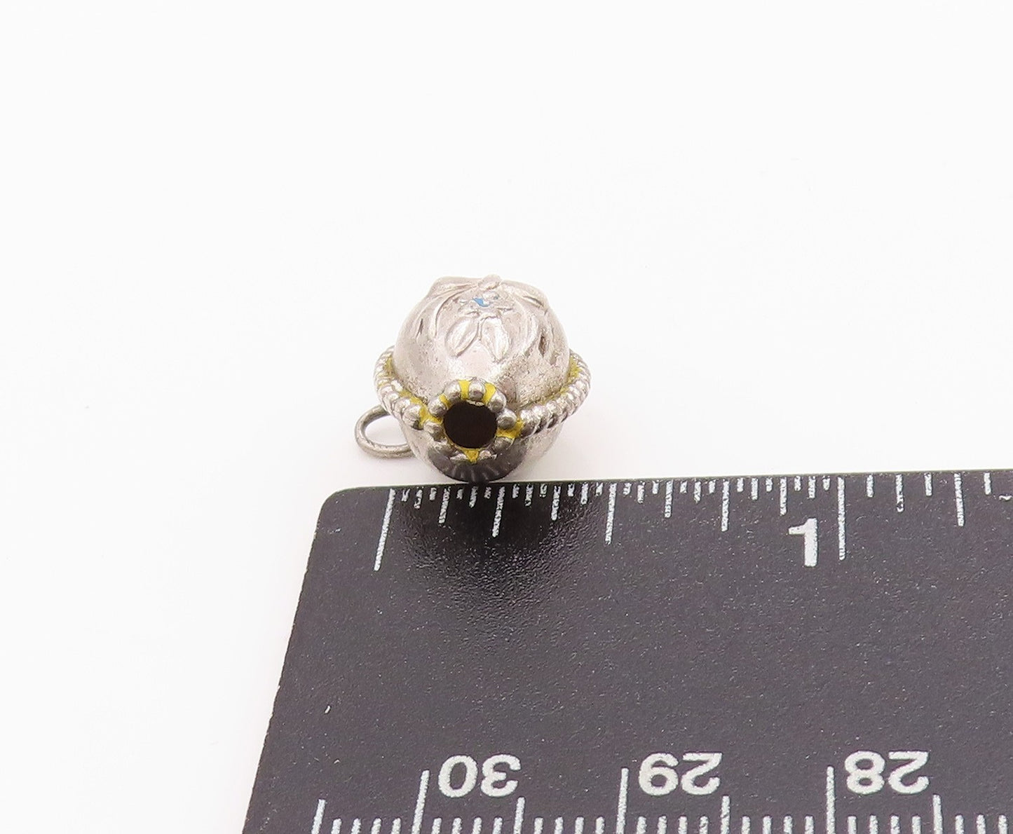 925 Sterling Silver Vintage Pendant Antique Floral Bow Carved Charm PT24471