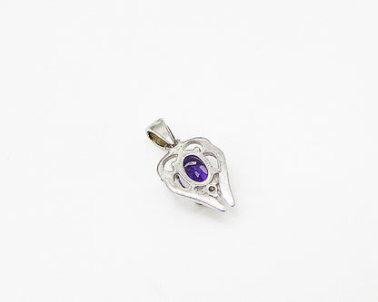 925 Sterling Silver  Amethyst & Cubic Zirconia Love Heart Drop Pendant  PT1994