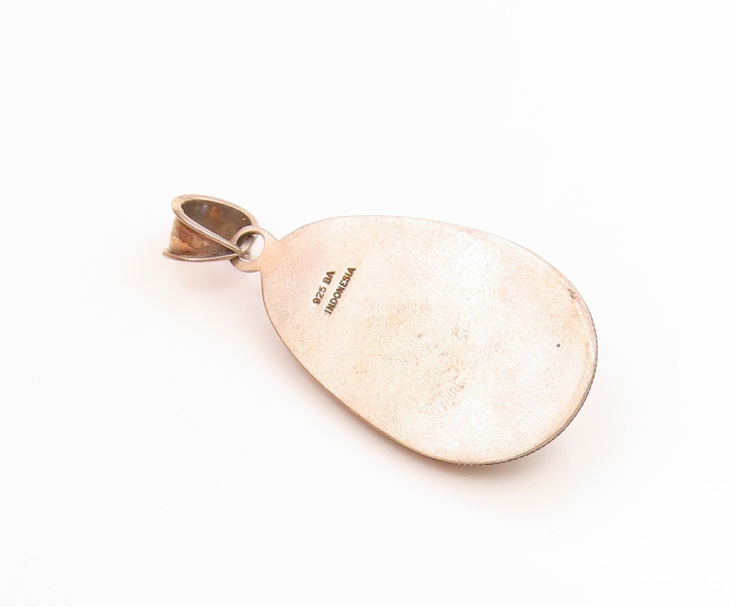 BALI 925 Silver  Vintage Mother Of Pearl Rope Twist Pear Shape Pendant PT21023
