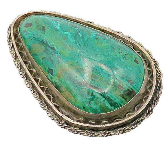 ISRAEL 925 Sterling Silver  Vintage Eilat Stone Twist Border Brooch Pin BP8072