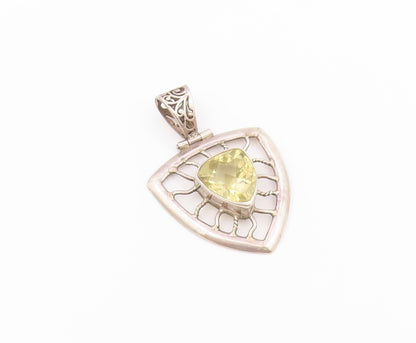 925 Sterling Silver Vintage Pendant Classic Citrine Openwork Web Shield  PT26480