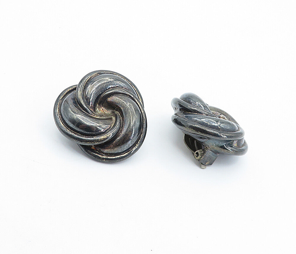 ISRAEL 925 Sterling Silver  Vintage Oxidized Swirl Non Pierce Earrings  EG2248