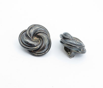 ISRAEL 925 Sterling Silver  Vintage Oxidized Swirl Non Pierce Earrings  EG2248