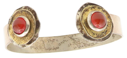 925 Sterling Silver Vintage Bracelet HAIN PAZ ISRAEL Carnelian Cuff  BT11772