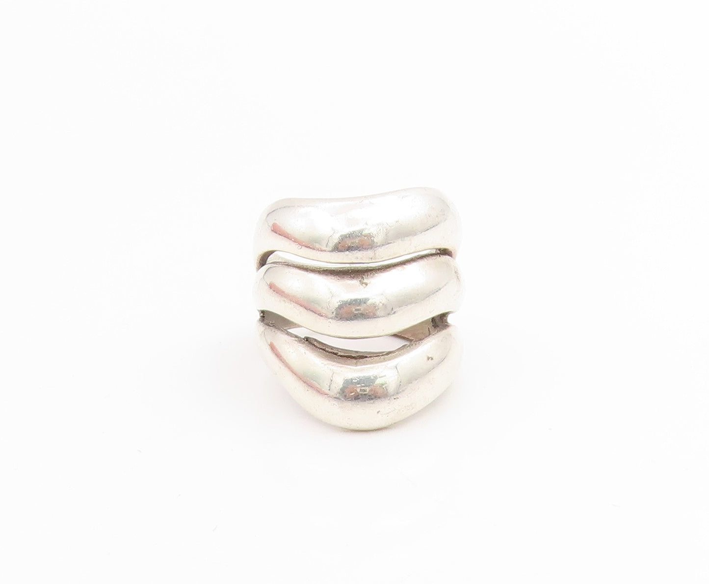 925 Sterling Silver Vintage Ring Three Layered Solid Wave Band  Sz 7.5  RG33903