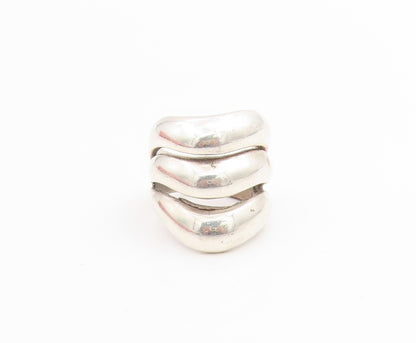 925 Sterling Silver Vintage Ring Three Layered Solid Wave Band  Sz 7.5  RG33903