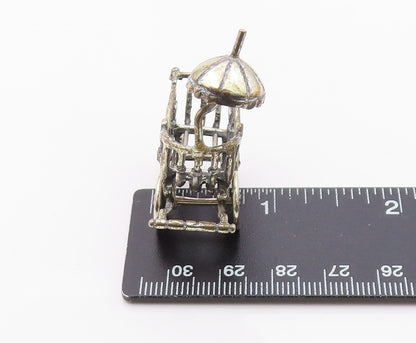 925 Sterling Silver  Vintage Shiny Old Fashioned Baby Carriage Trinket  TR1823