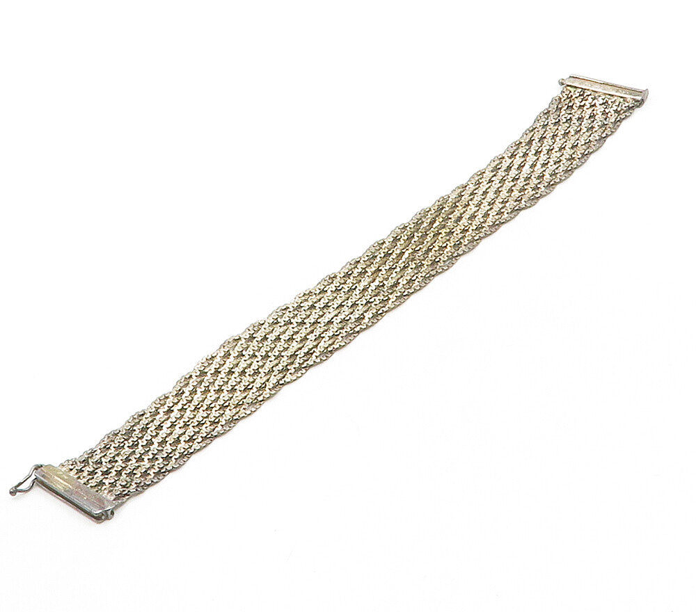 925 Sterling Silver  Vintage Shiny Dark Tone Woven Chain Bracelet  BT6189