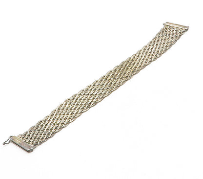 925 Sterling Silver  Vintage Shiny Dark Tone Woven Chain Bracelet  BT6189