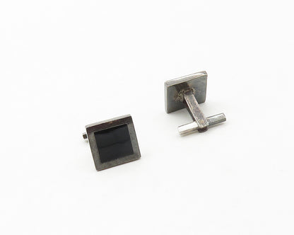 CHILE 925 Sterling Silver  Vintage Inlaid Black Onyx Square Cufflinks  TR2355