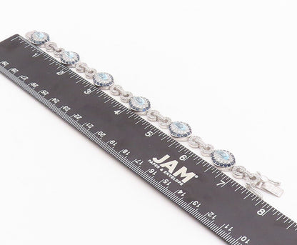 925 Sterling Silver Vintage Bracelet Marquise Cut Topaz Halo Sapphire CZ BT10767