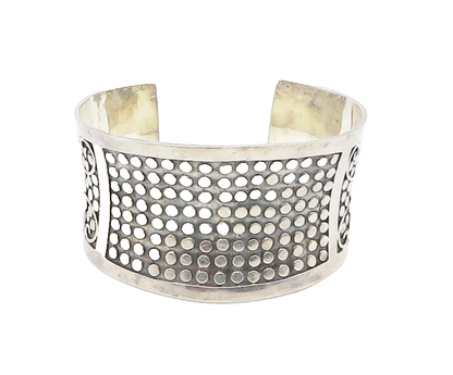 925 Sterling Silver  Vintage Circle Pattern Concave Cuff Bracelet  BT7621