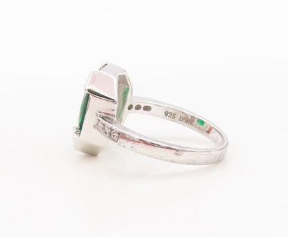 925 Sterling Silver Vintage Ring Rectangle Cut Green & White CZ  Sz 7  RG29450