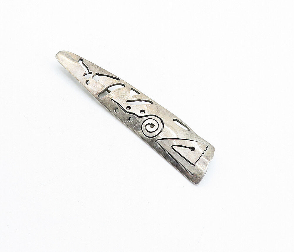 MEXICO 925 Sterling Silver Vintage Dark Tone Cutout Pattern Brooch Pin BP2397