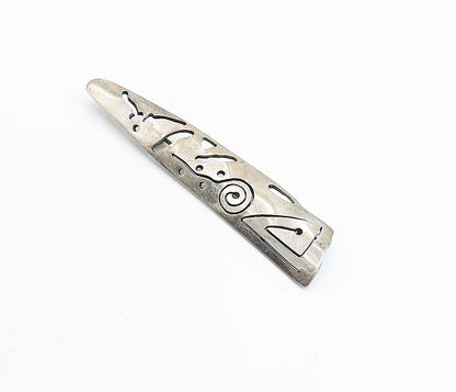 MEXICO 925 Sterling Silver Vintage Dark Tone Cutout Pattern Brooch Pin BP2397