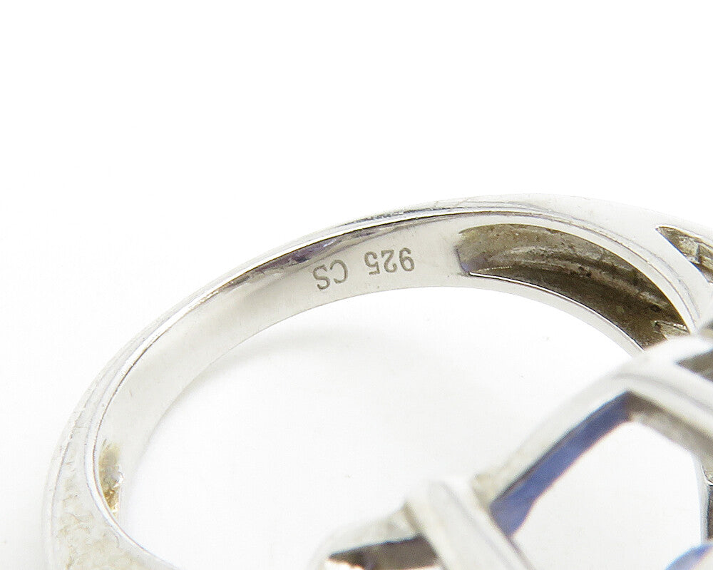 925 Sterling Silver  Faceted Blue Topaz Swirl Cocktail Ring Sz 5.5  RG13471