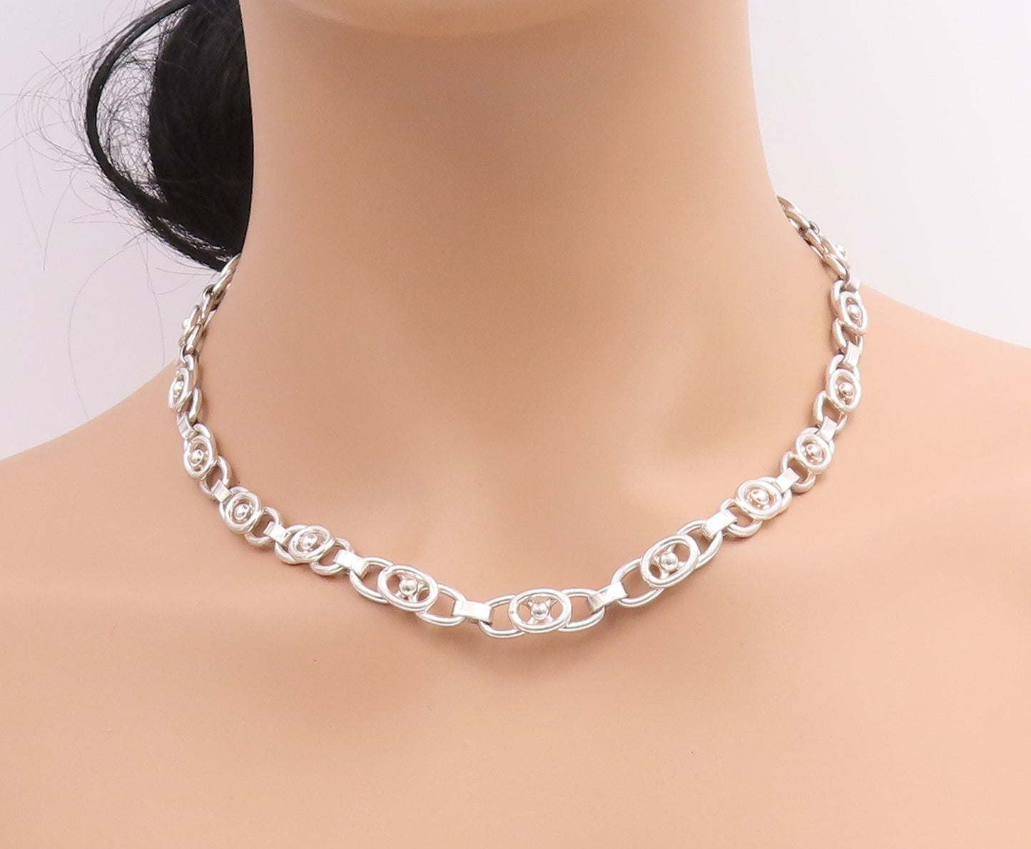 925 Sterling Silver Vintage Necklace Modernist Coffee Bean Link Chain  NE4674
