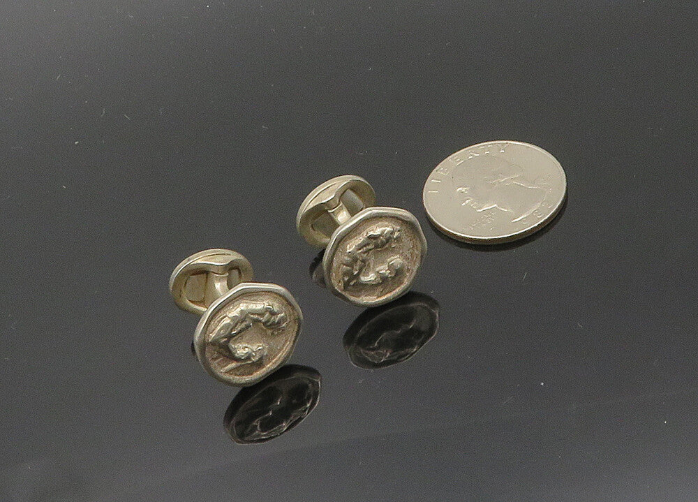 SLANE & SLANE 925 Sterling Silver  Vintage Jaguar Round Cufflinks  TR2786