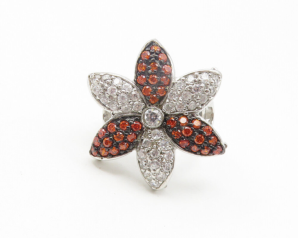 925 Sterling Silver  Cubic Zirconia & Topaz Floral Cocktail Ring Sz 7  RG11209