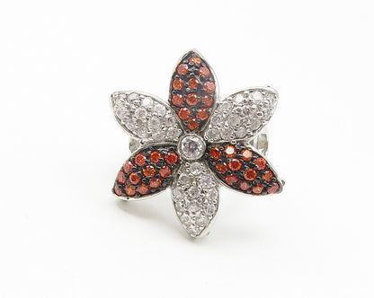 925 Sterling Silver  Cubic Zirconia & Topaz Floral Cocktail Ring Sz 7  RG11209