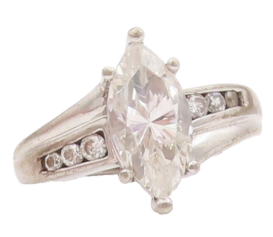 925 Sterling Silver Vintage Ring Marquise Cut CZ Wedding Ring  Sz 5 RG28104