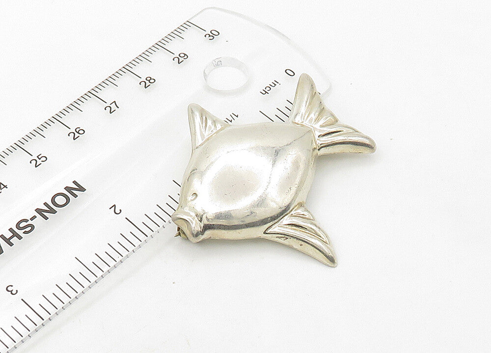 MEXICO 925 Sterling Silver  Vintage Shiny Hollow Fish Brooch Pin  BP8419