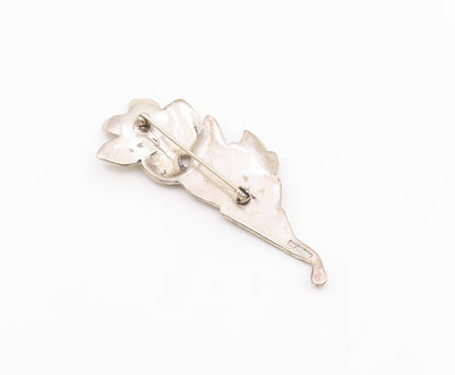 925 Sterling Silver  Vintage Shiny Blooming Flower Motif Brooch Pin  BP7454