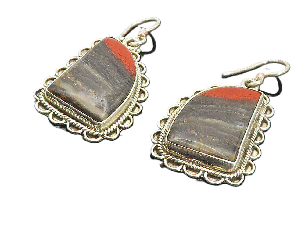 925 Sterling Silver  Vintage Agate Dangle Wavy Twist Dangle Earrings  EG3139