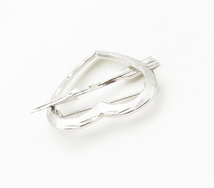 925 Sterling Silver  Shiny Open Love Heart Bow & Arrow Brooch Pin  BP6027