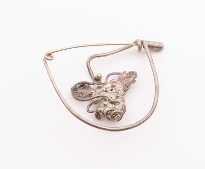 925 Silver  Vintage Spiral Wrapped Grape Cluster Dangle Brooch Pin  BP9959