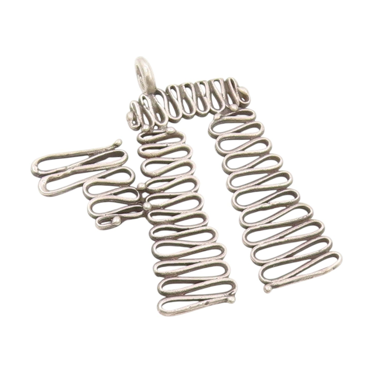 925 Sterling Silver Vintage Pendant POLAND Modernist Woven Wire Chai  PT25306