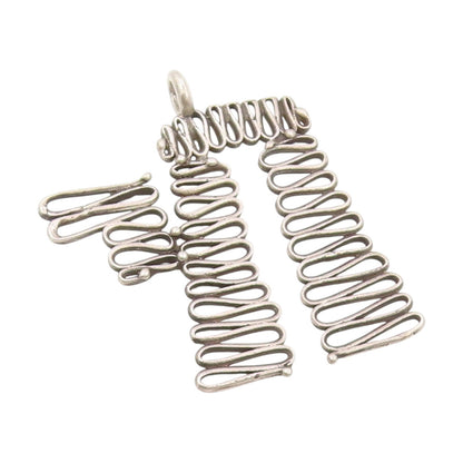 925 Sterling Silver Vintage Pendant POLAND Modernist Woven Wire Chai  PT25306